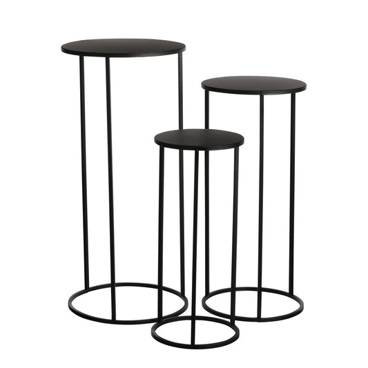 Remi Planten Bijzettafel Set van 3 H70 x Ø32 cm Metaal Zwart