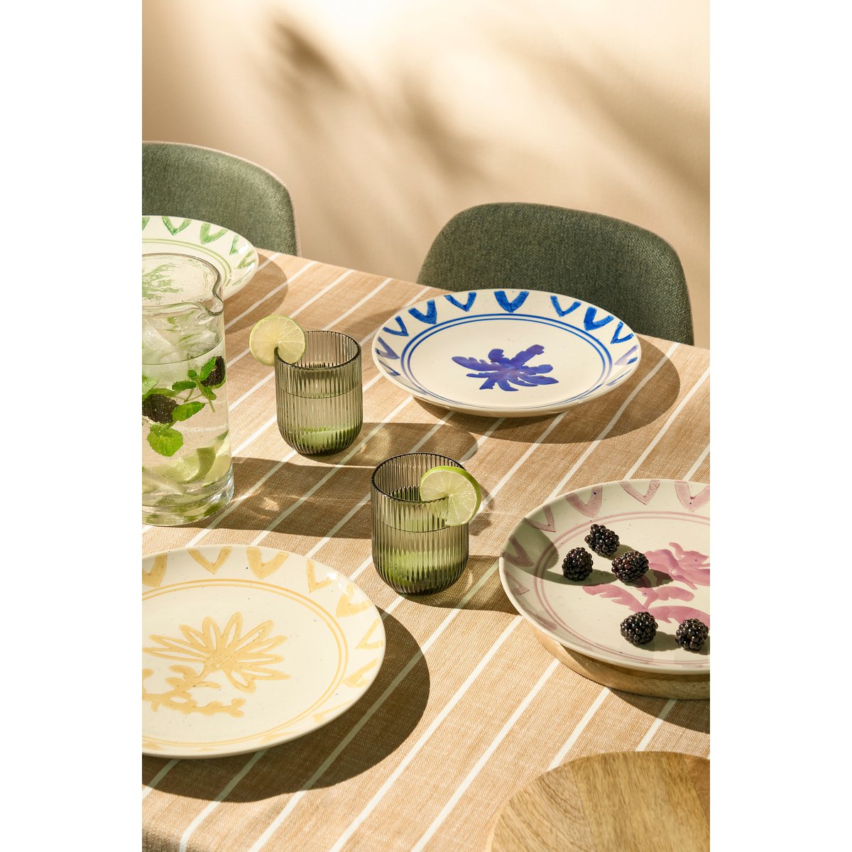 Granada Dinerbord Set van 4 H3 x Ø25 cm Steengoed Groen, Blauw, Geel, Lila