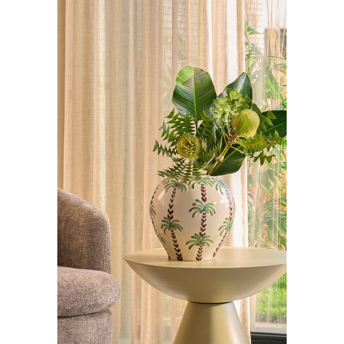 Palmbomen Vaas Keramiek Beige H28 x Ø28 cm