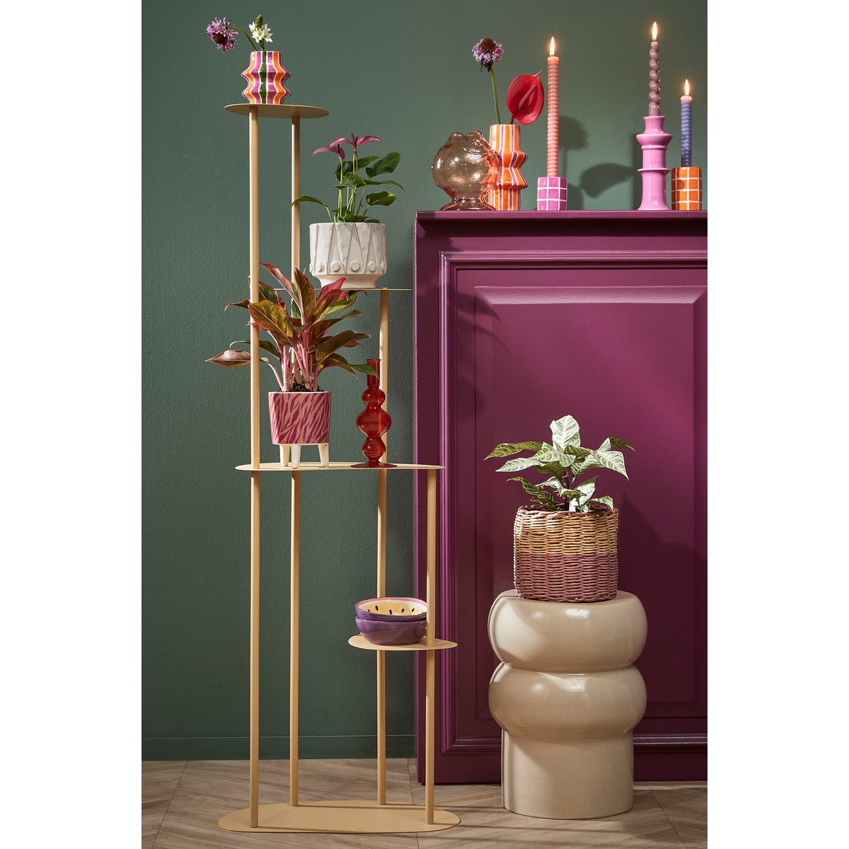 Esra Plantentafel L48 x B27 x H140 cm Metaal Lichtgeel