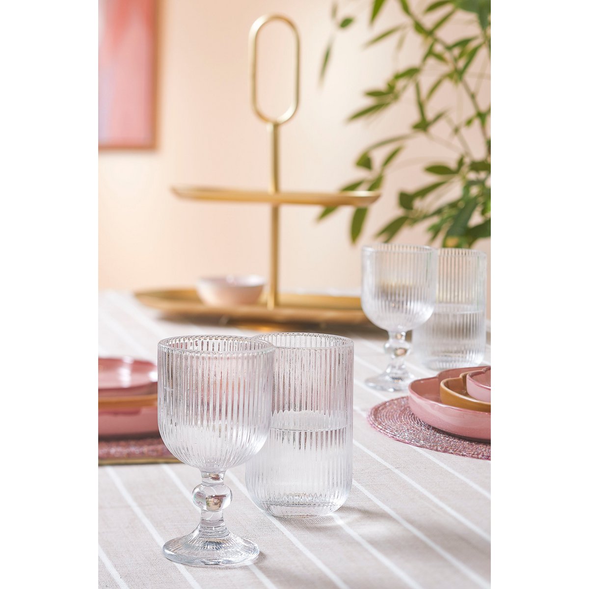 Ribbel Wijnglas 250 ml Glas Transparant Set van 6