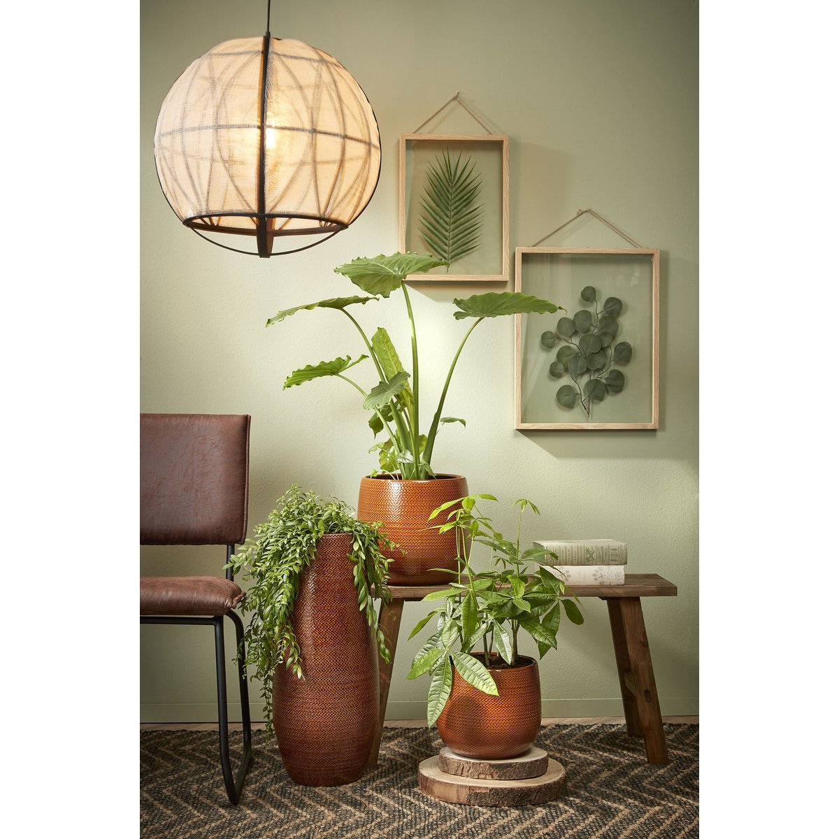Eliza Hanglamp Rond Beige met Zwarte Details