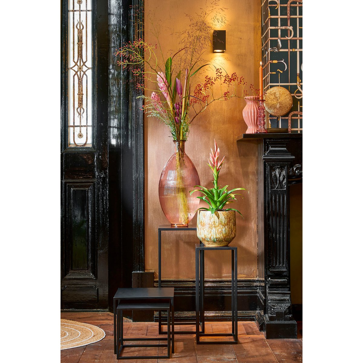 Structuur Fles Vaas H59 x Ø29 cm Gerecycled Glas Lichtroze