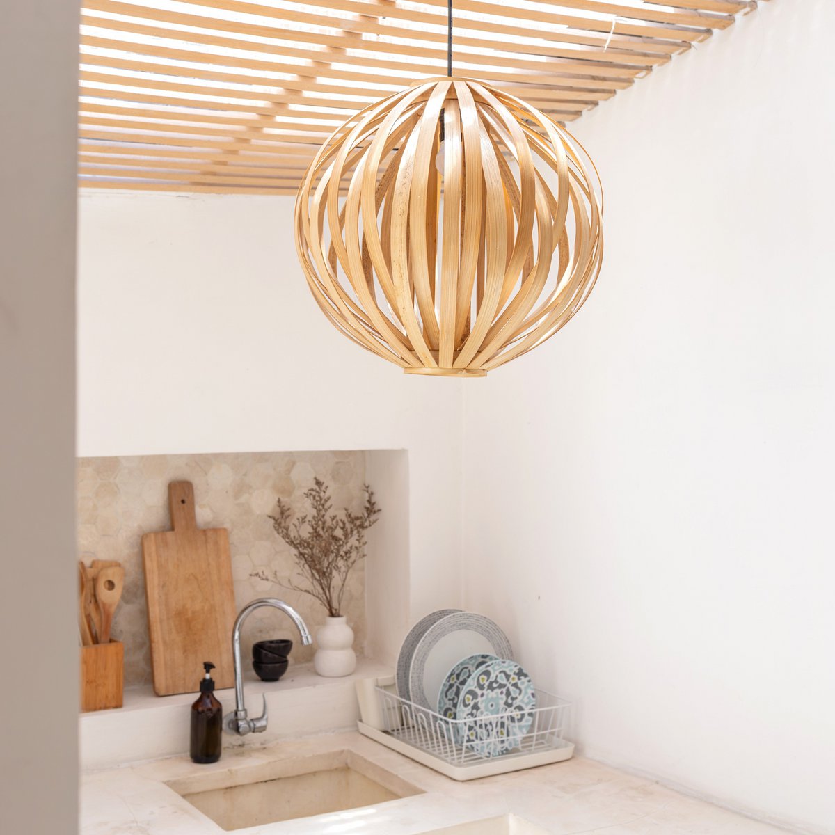 Cahyo Bamboelamp Natuurlijke lampenkap Bolvormige plafondlamp