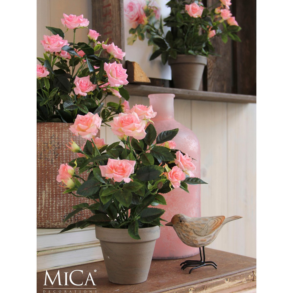 Rozenstruik Kunstplant in Bloempot Stan H33 x Ø25 cm Roze