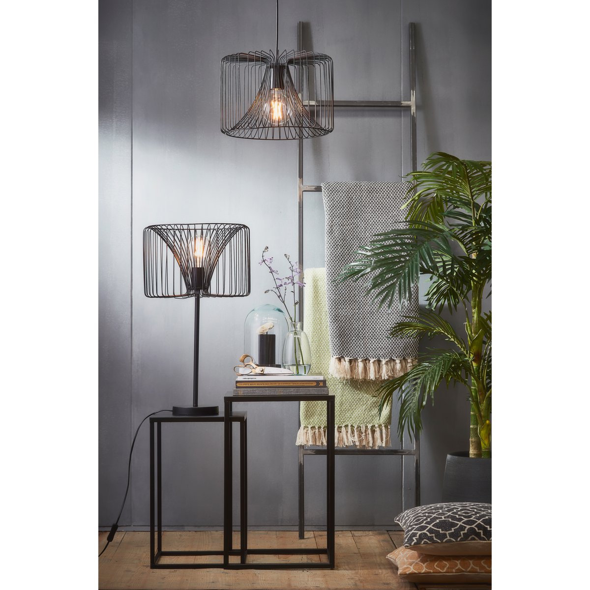 Noah Bijzettafel Set van 2 L30 x B30 x H70 cm Metaal Zwart