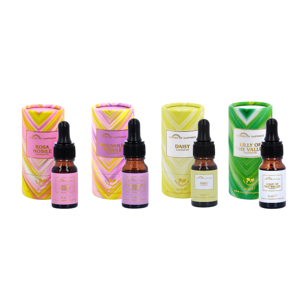 Set van 4 geuroliën Rosa Nobile + Magnolia Nobile + Daisy + Lilly of the Valley Scented Oils
