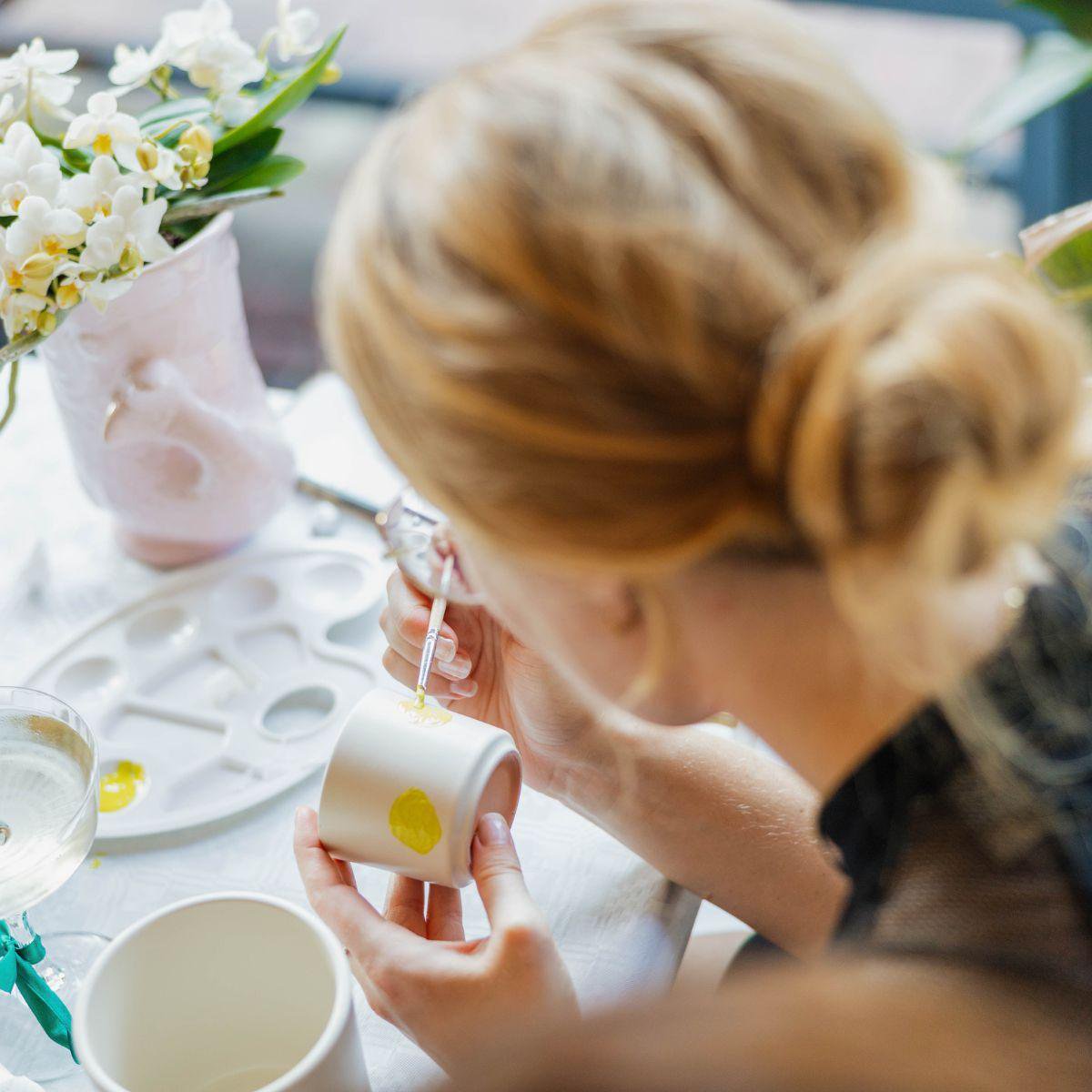 Schilder Verfpakket van 4 bloempotten + orchideeën voor 4 personen