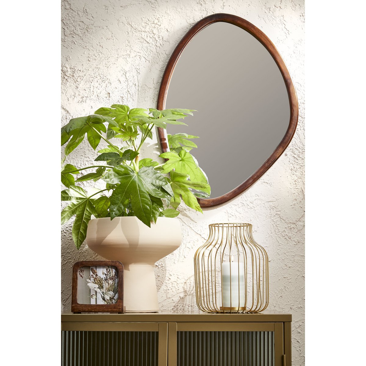 Boston Wandspiegel L50 x B69 cm Mangohout Donkerbruin