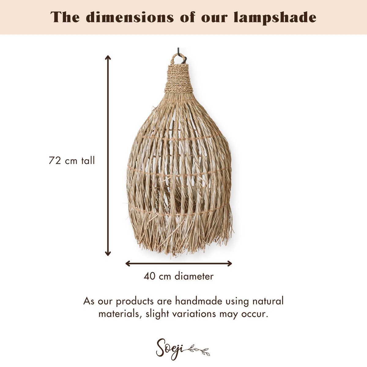 Dombago BOHO Plafondlamp grote trechtervormige gemaakt van zeegras Ø 40 cm
