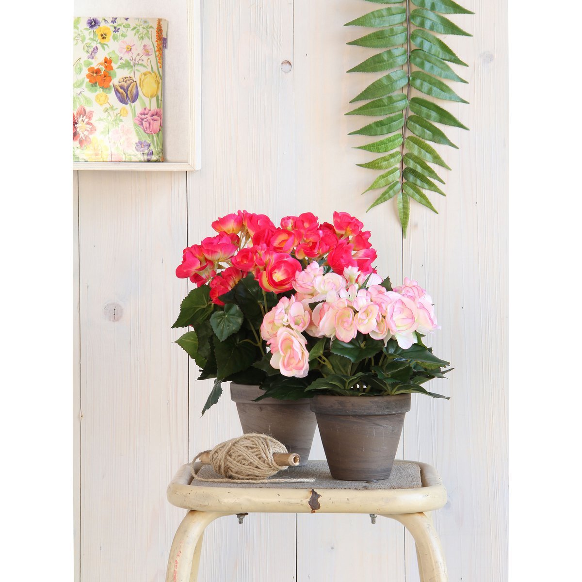 Begonia Kunstplant in Bloempot Stan H30 x Ø25 cm Donkerroze