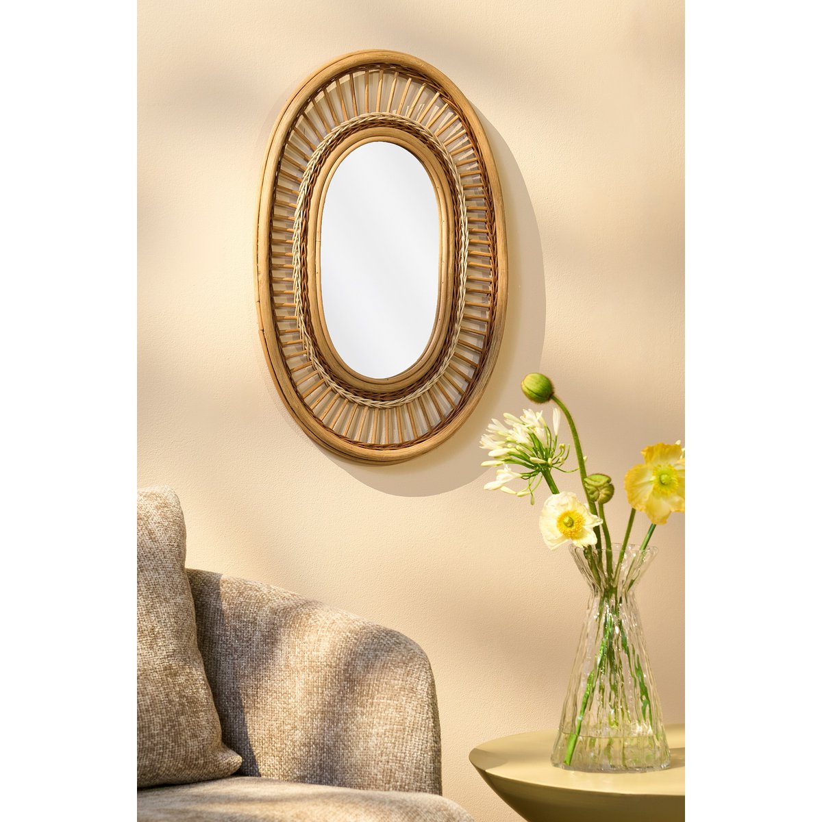 Luzia BOHO Oval Wandspiegel L59 x B40 x H3 cm Rotan