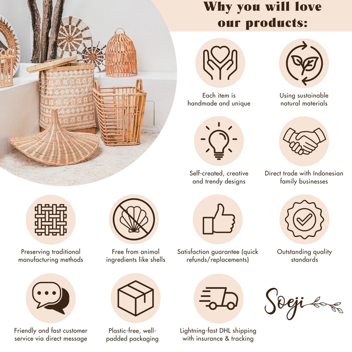 Dewy Rotan lampenkap BOHO plafondlamp