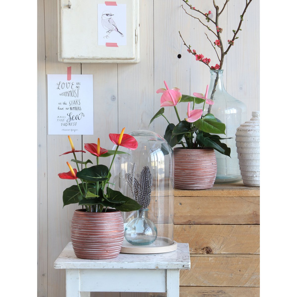 Anthurium Kunstplant in Bloempot Stan H38 x Ø30 cm Rood