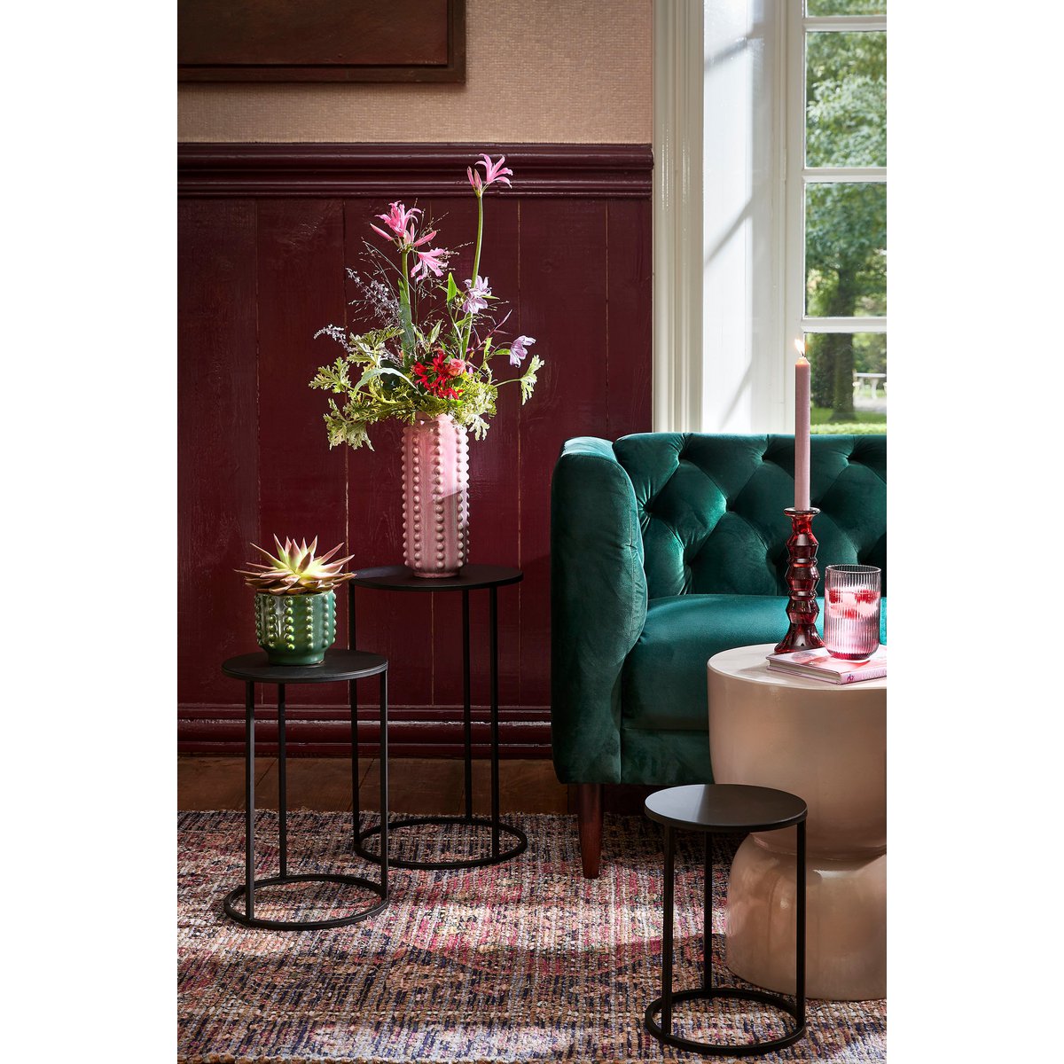 Quincy Bijzettafel Set van 3 H50 x Ø32 cm Metaal Zwart