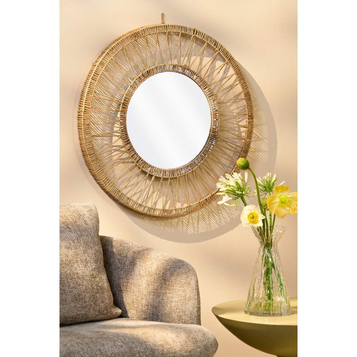 Lucy Wandspiegel H5 x Ø70 cm Jute Lichtbruin