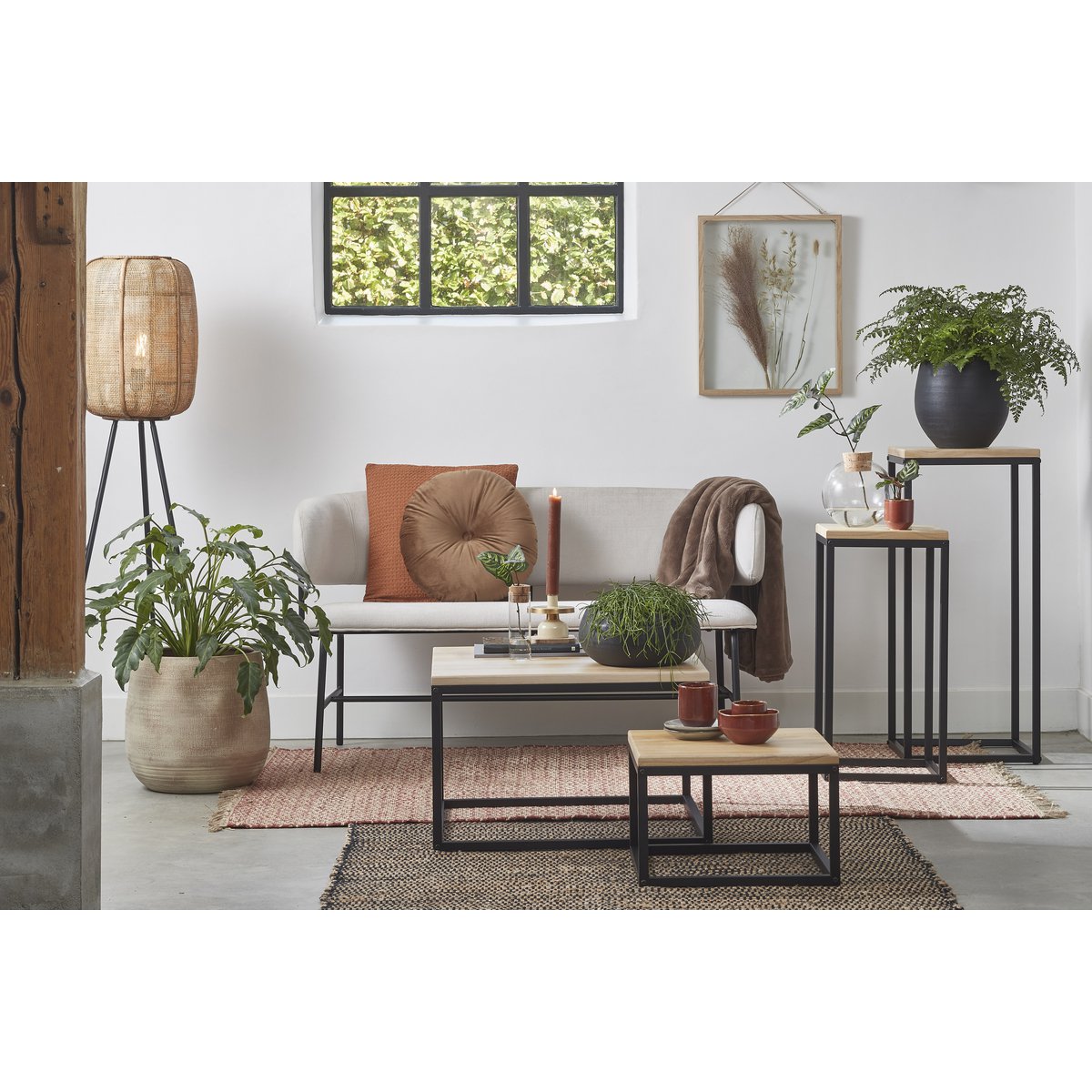 Asia Plantentafel L35 x B35 x H81 cm Hout Metaal Zwart