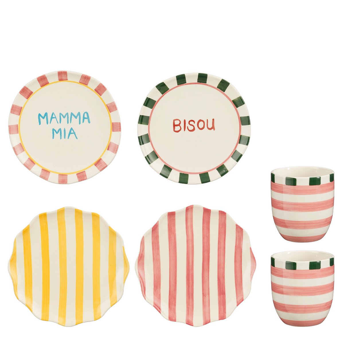 Vacation Kiss Servies set 6-delig Steengoed Roze Geel Groen