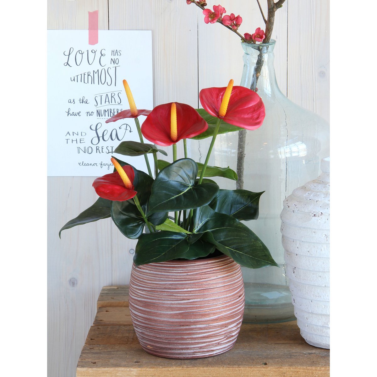 Anthurium Kunstplant in Bloempot Stan H38 x Ø30 cm Rood