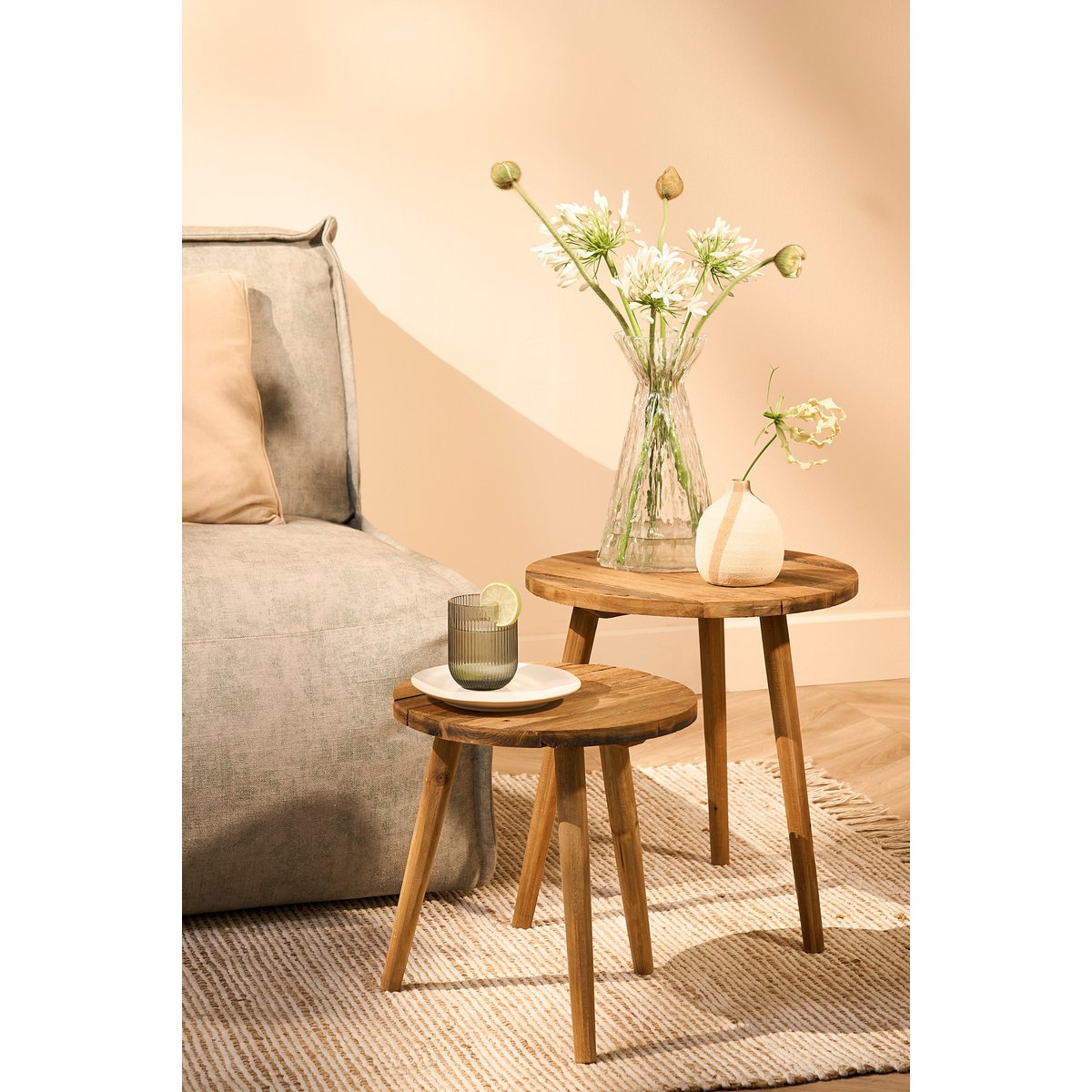 Houten Bijzettafel groot rond H43 x Ø40 cm Gerecycled Hout