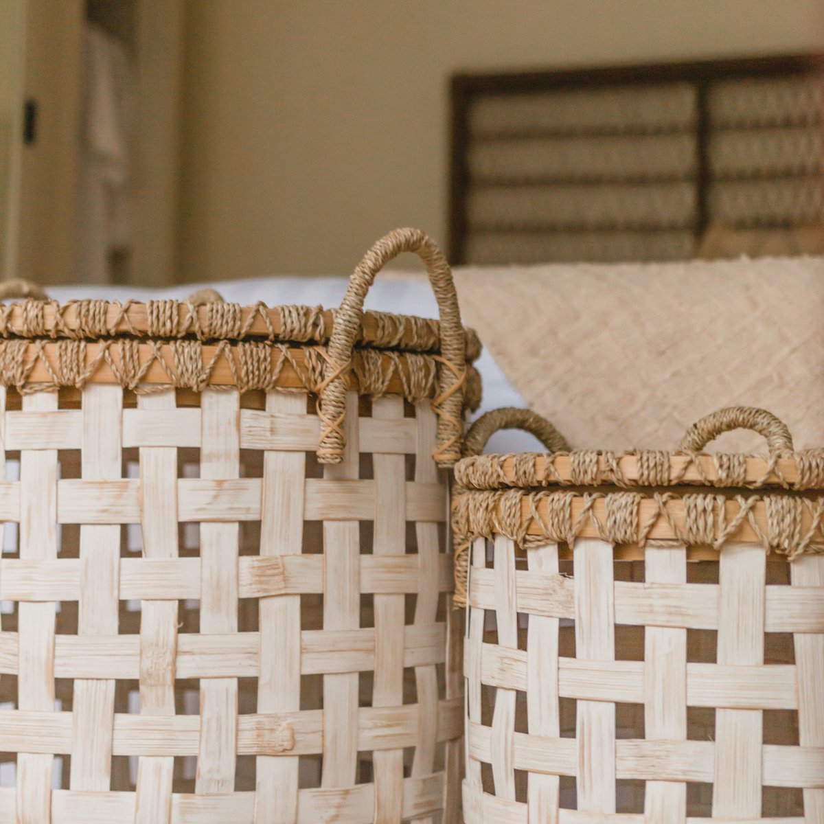 Sunda Opbergmand | Wasmand met deksel Bamboe