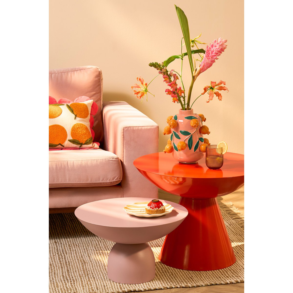 Fruitige Sierkussen L65 x B45 x H10 cm Katoen Oranje Roze
