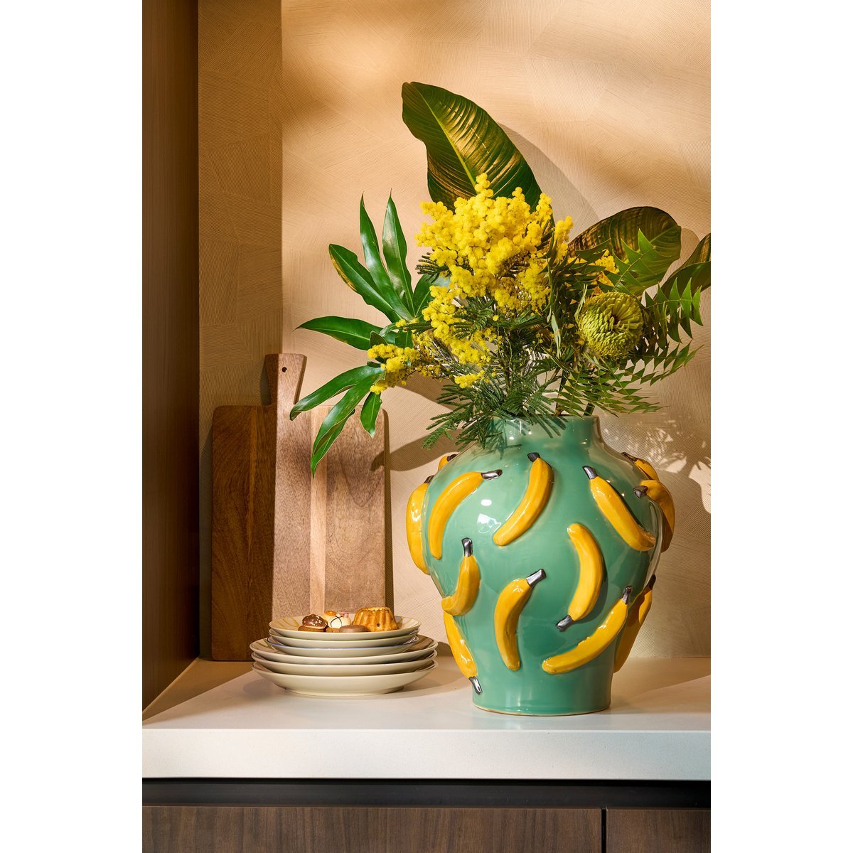 Bananen Vaas H38 x Ø34 cm Keramiek Lichtgroen