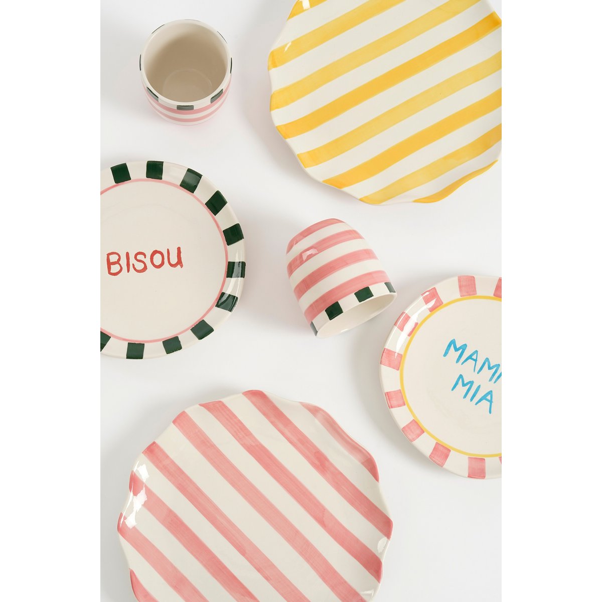 Vacation Kiss Servies set 6-delig Steengoed Roze Geel Groen