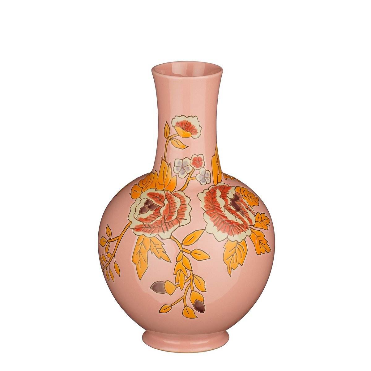 Bolla Vaas H36 x Ø22 cm Keramiek Roze met bloemen