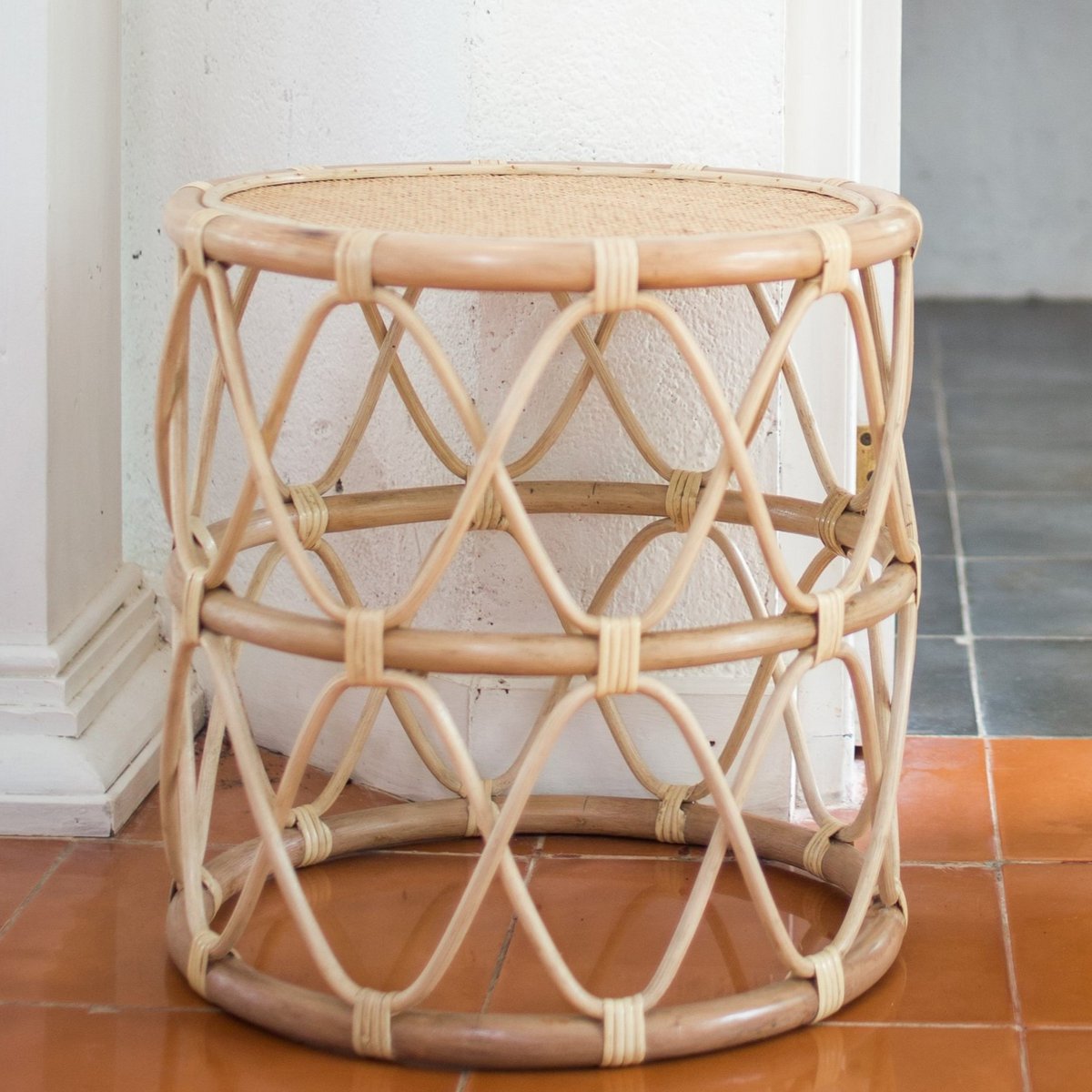 BOHO Ronde Rotan Bijzettafel met patroon
