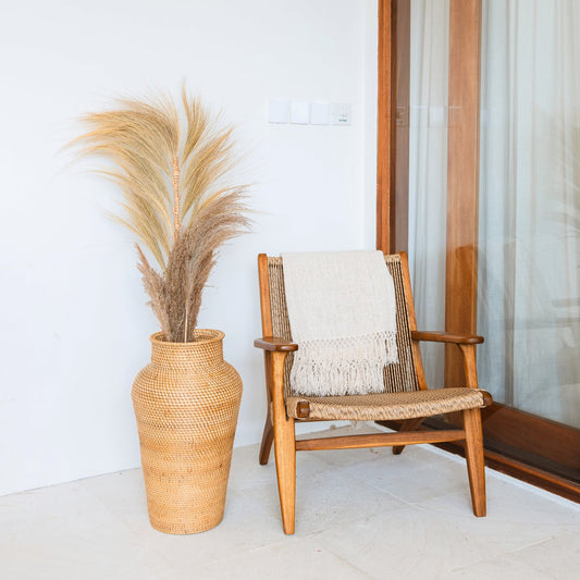 Yovan BOHO Geweven decoratieve vaas Rotan handgemaakt van natuurlijke vezels Ø 30 cm