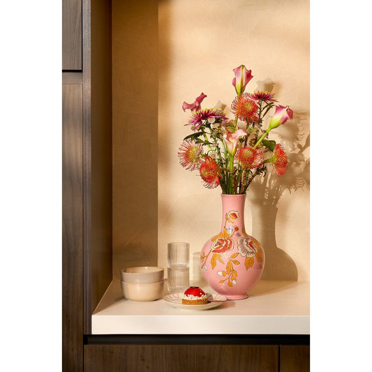Bolla Vaas H36 x Ø22 cm Keramiek Roze met bloemen