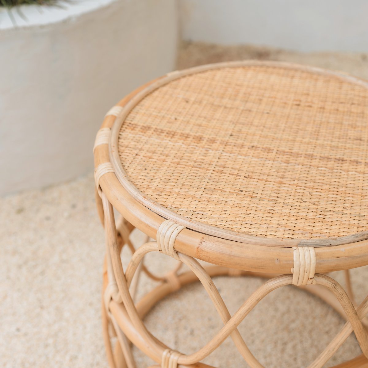BOHO Ronde Rotan Bijzettafel met patroon