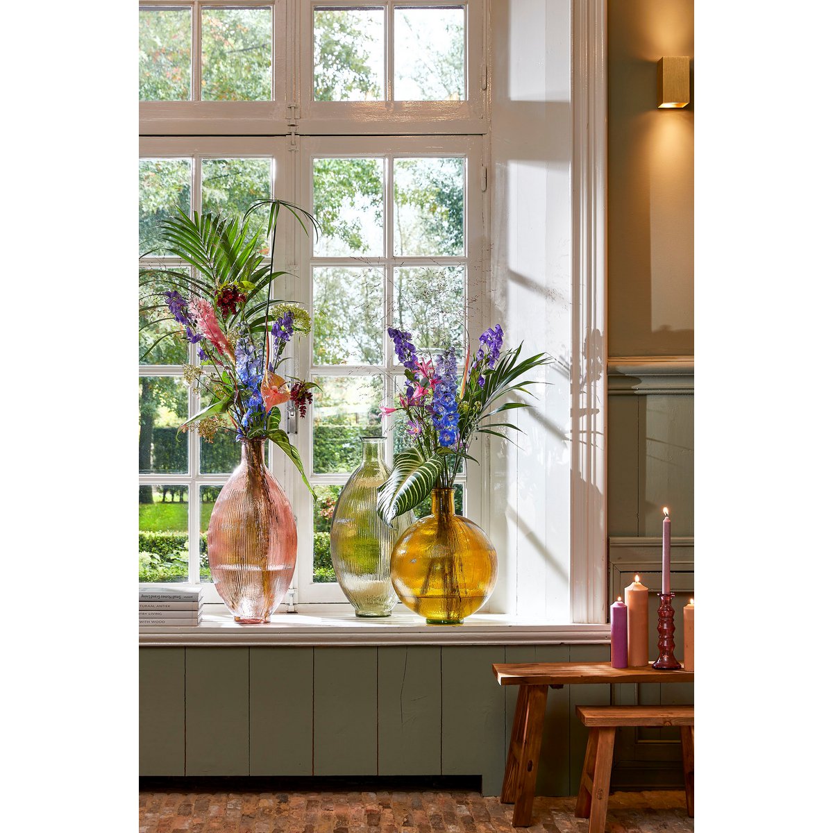 Structuur Fles Vaas H59 x Ø29 cm Gerecycled Glas Lichtroze