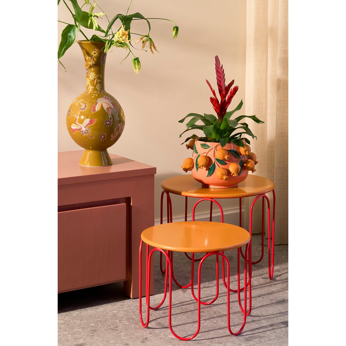 Lotte Bijzettafel Set van 2 H40 x Ø46 cm Metaal Oranje
