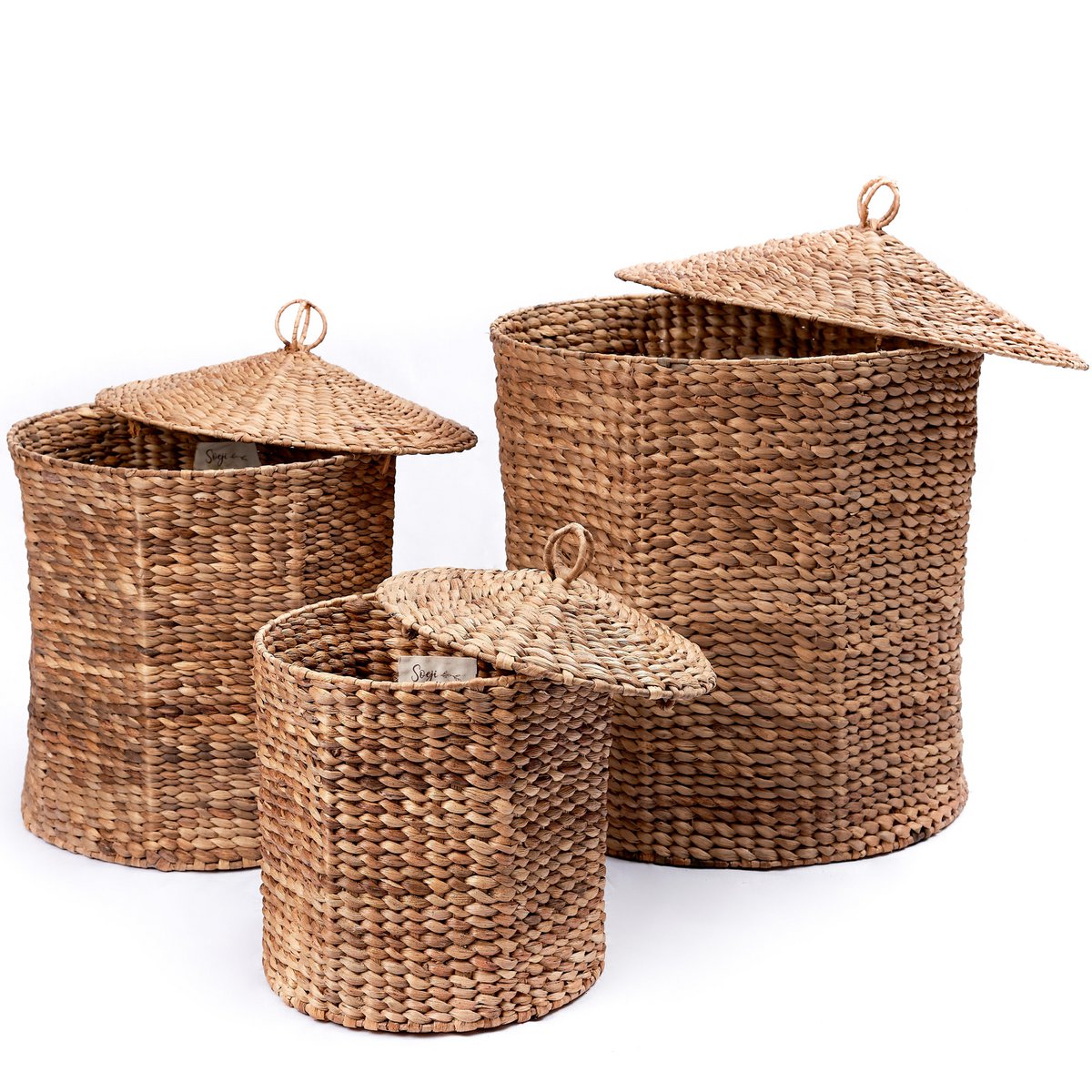 Tura Opbergmand met deksel | Decoratieve wasmand van waterhyacint 3 maten