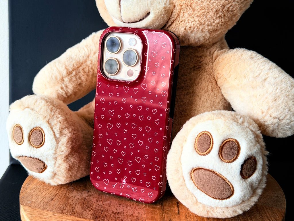 Burgundy Hearts Phone Case Red