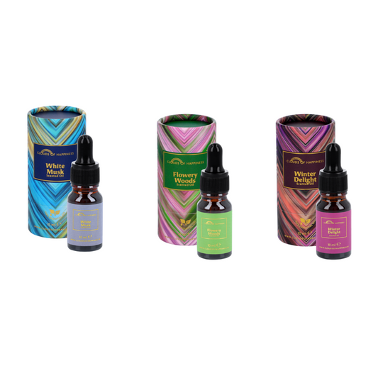 Set van 3 geuroliën White Musk + Flowery Woods +  Winter Delight Scented Oils