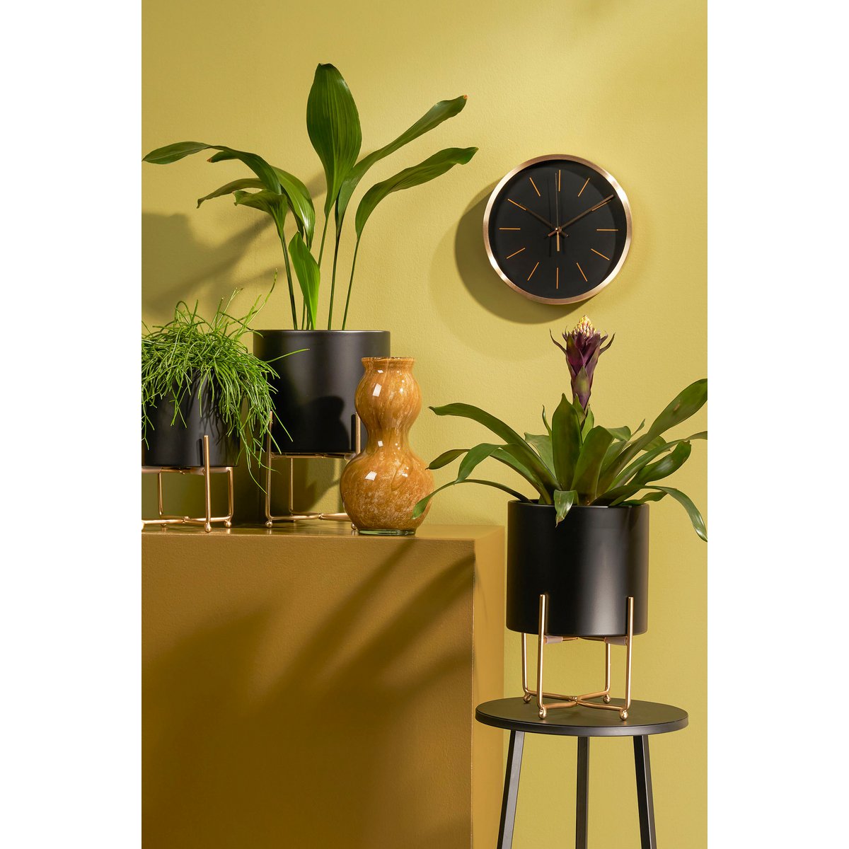 Leaf Bloempot op Standaard Set van 3 Zwart