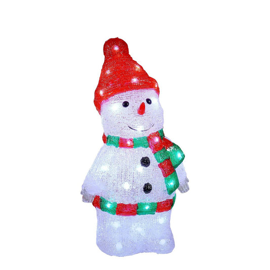 Vrolijke Buiten Sneeuwpop L20 x B15 x H35 cm kleurrijk Kerstverlichting