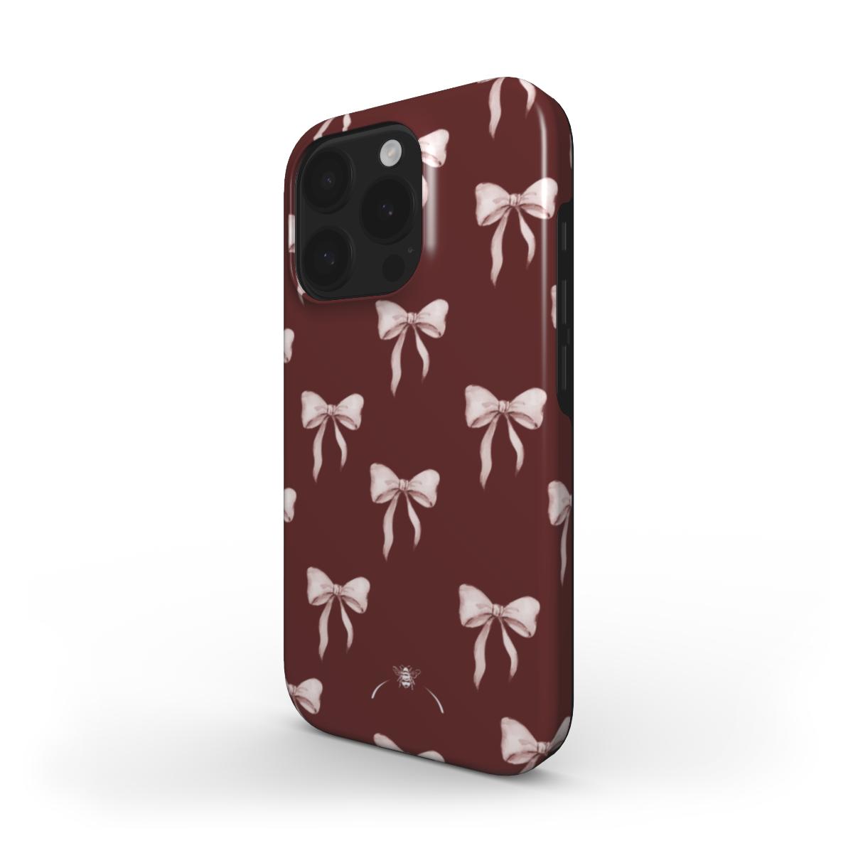 Wine Red Phone Case with Pink Bows