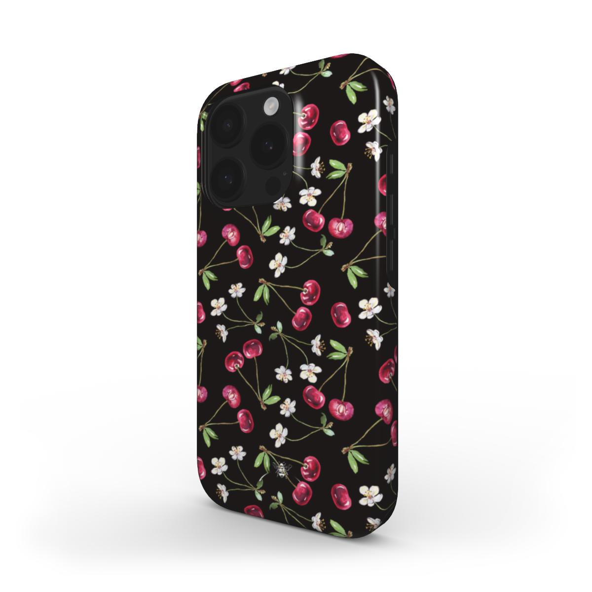 Flower Cherry Phone Case Black