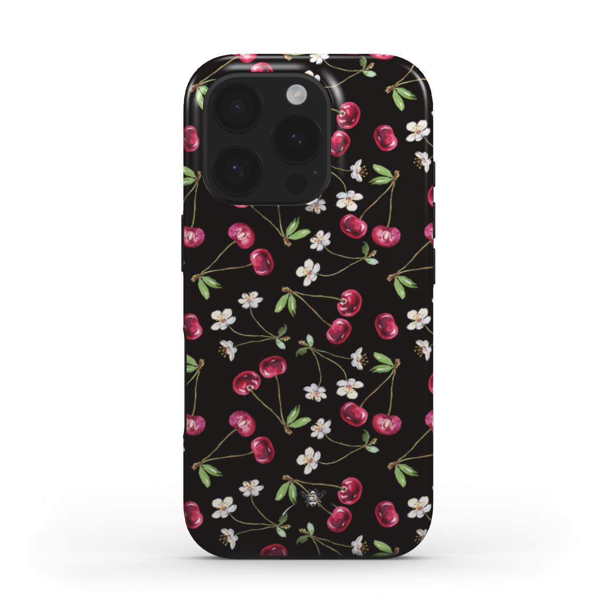 Flower Cherry Phone Case Black