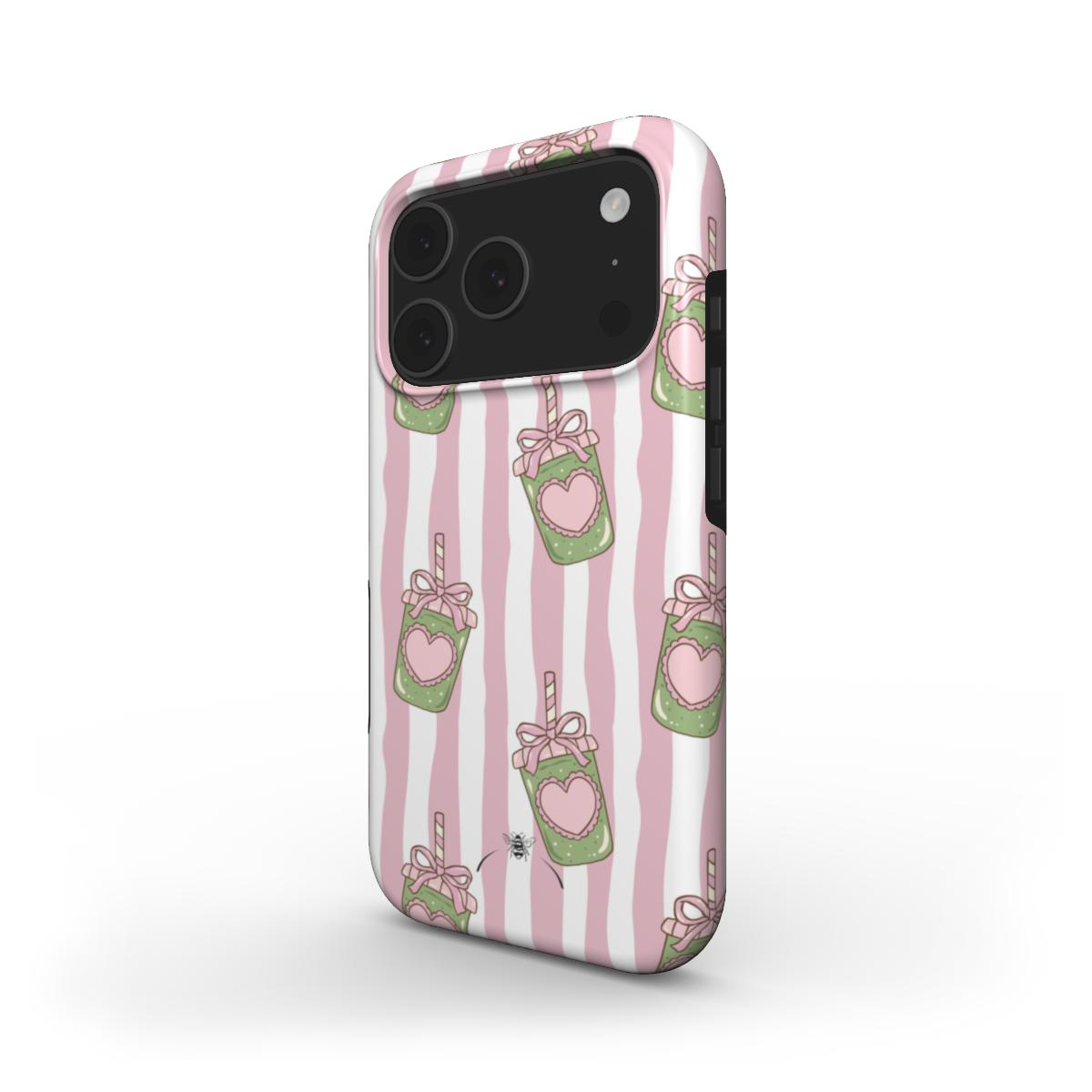 Matcha Latte Phone Case Pink Sripes