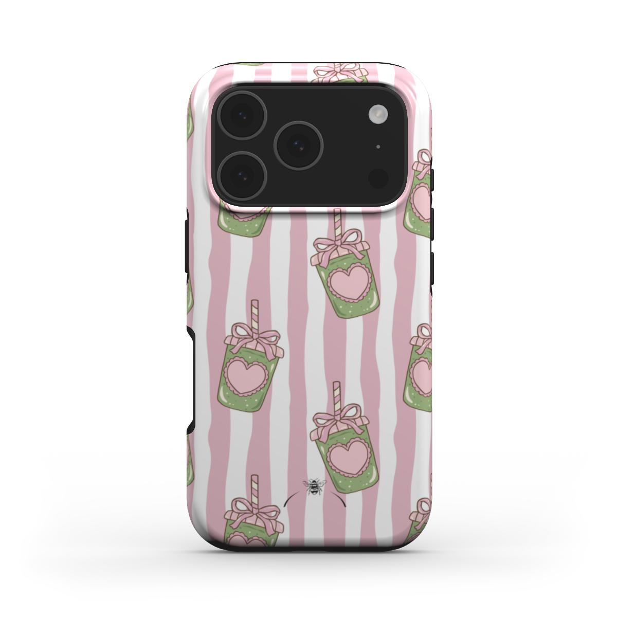 Matcha Latte Phone Case Pink Sripes