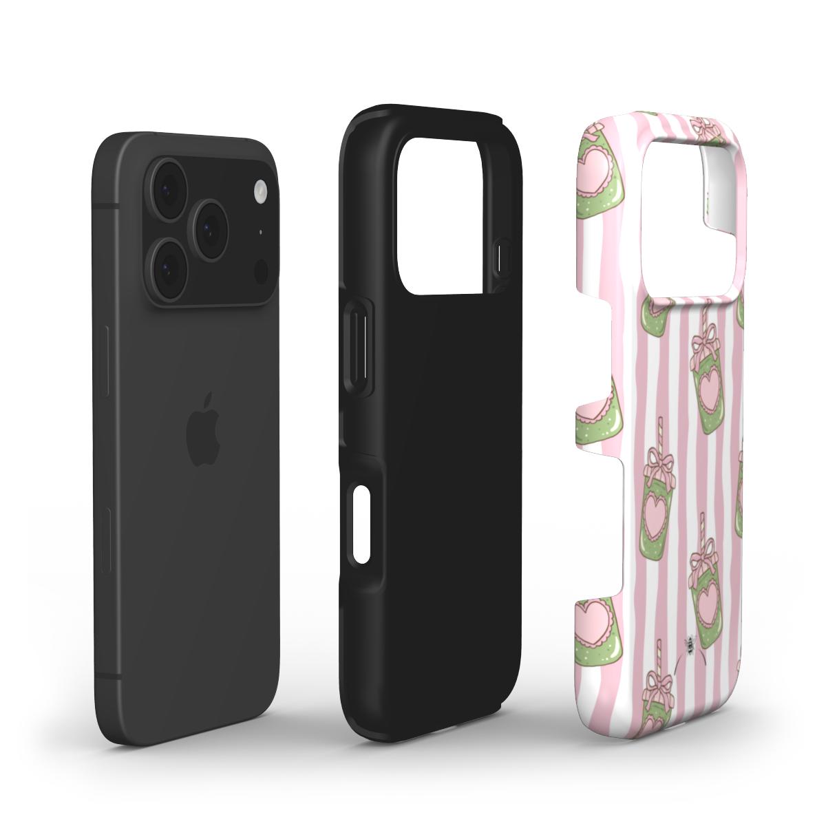 Matcha Latte Phone Case Pink Sripes