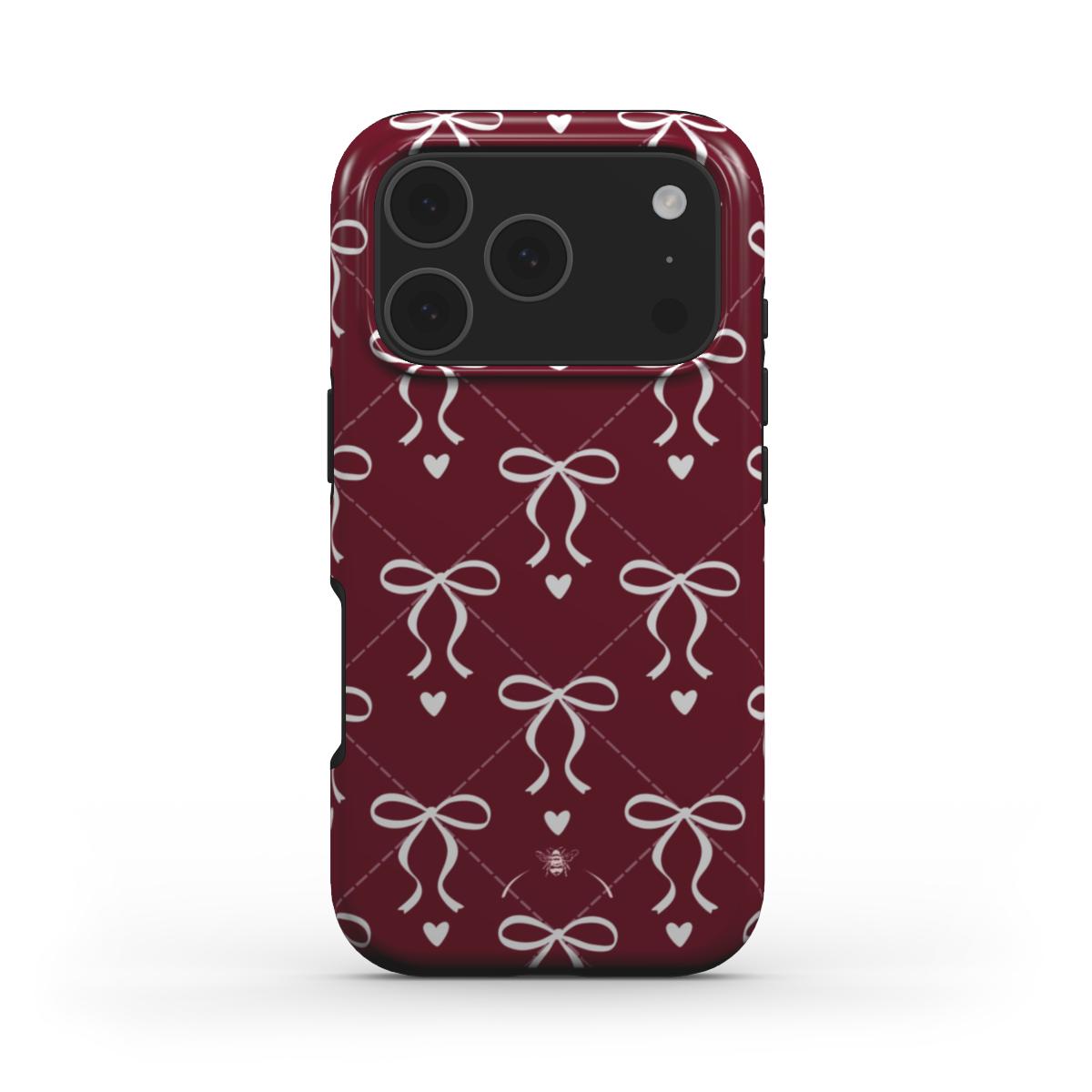 Phone case burgundy red with cute bows