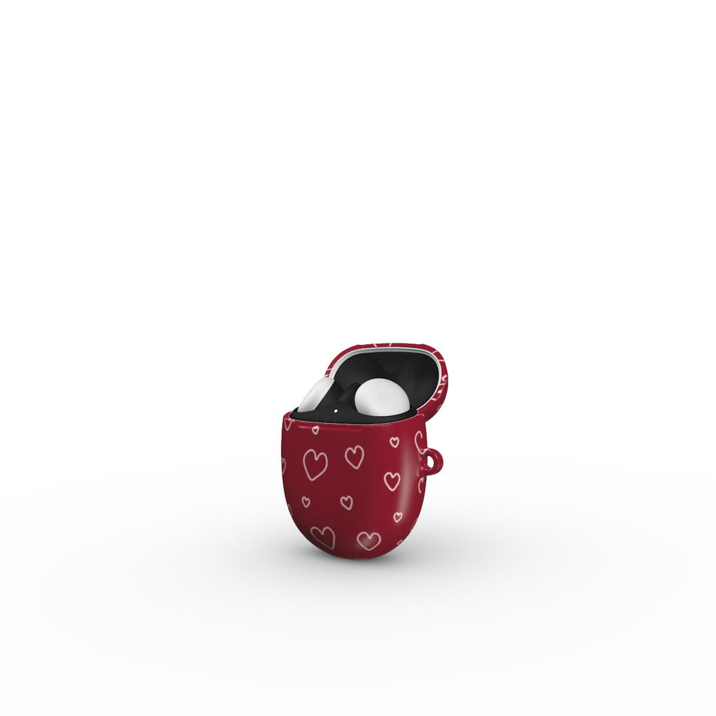 Burgundy Hearts Google Pixel Buds Case Red