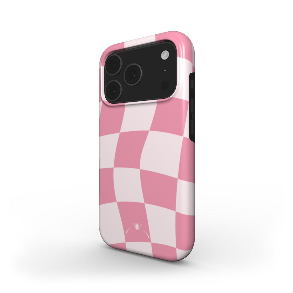 Checkered phone case in light pink