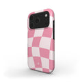 Checkered phone case in light pink